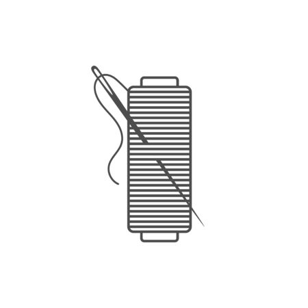 Needle and spool silhouette icon vector illustration. Black bobbin silhouette with outline needle and thread isolated on white background. Machinery spool instrument, fashion tailor  graphicのイラスト素材