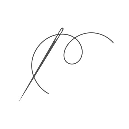 Needle and thread silhouette icon vector illustration. Tailor  with needle symbol and curvy thread isolated on white background. Tailor  template, fashion icon element, needlework instrumentのイラスト素材