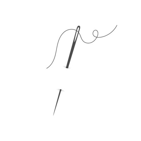 Needle and thread silhouette icon vector illustration. Tailor  with needle symbol and curvy thread isolated on white background. Tailor  template, fashion icon element, needlework instrumentのイラスト素材