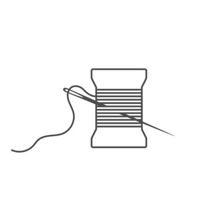 Needle and spool silhouette icon vector illustration. Black bobbin silhouette with outline needle and thread isolated on white background. Machinery spool instrument, fashion tailor  graphicのイラスト素材