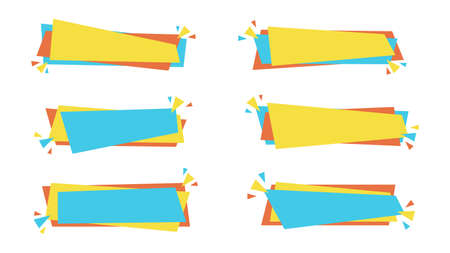 Flat abstract sale banner in modern style. Bright colors clearance label in trendy ribbon shape with confetti sparkle. Vector illustration sale tags for special deal flyer.のイラスト素材