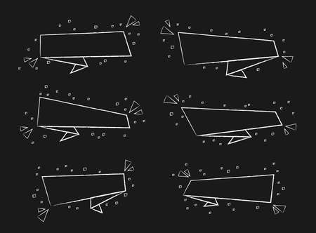 Chalkboard style flat abstract sale banner in modern style. Chalk line clearance label in trendy ribbon shape with confetti sparkle. Outline vector illustration sale tags for special deal flyer.のイラスト素材