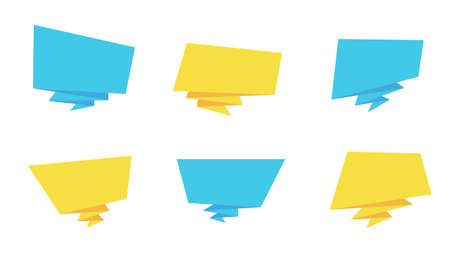 Abstract horizontal sale sticker set, color paper fold style promotion tag , flat festive promo offer collection, isolated geometric price label, rectangle web discount banner, vector illustrationのイラスト素材