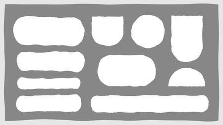 Blank ripped cardboard note, edge torn paper shred, circular grunge page strip, white rip notebook border, isolated tear newspaper banner, vector illustration set.のイラスト素材