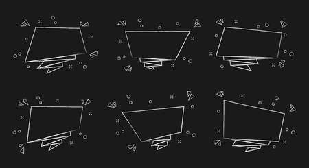 Outline rectangle discount badge set, horizontal chalk sale label, flat hand drawn promotion banner collection, contour isolated promo sticker, abstract geometric price tag, vector graphicのイラスト素材