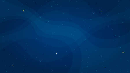 Cartoon outer space background vector illustration. Abstract shiny stars systems in outer space on horizontal dark blue background for children space game or night sky graphic design concept.のイラスト素材