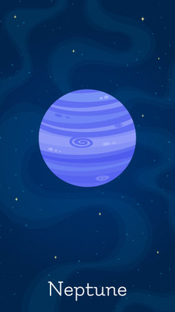 Flat space planet Neptune vector illustration. Astronomical object art concept on night sky vertical space background with flat style planet Neptune for astronomy science graphic designのイラスト素材
