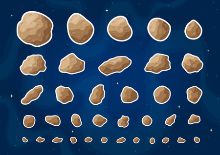 Flat space meteorite stickers vector graphic setのイラスト素材