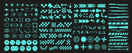 Neon y2k trippy rave decoration set graphic.のイラスト素材