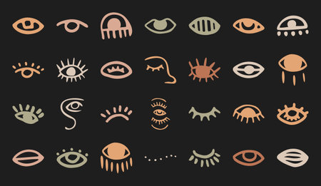 Doodle boho eye minimal element collection.のイラスト素材