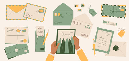 Cartoon style mail and letters design templateのイラスト素材