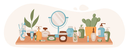 Trendy organic skin care pack set composition.のイラスト素材