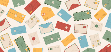 Flat style handmade envelope background.のイラスト素材