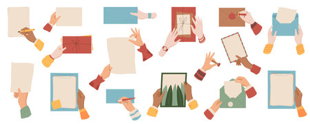 Flat hands with blank mail and letters setのイラスト素材