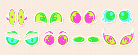 Trendy y2k aesthetic cute eyes sticker pack.のイラスト素材