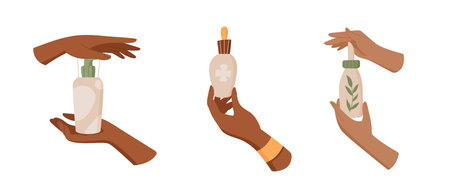 Hand holds antiaging moisturizing hygiene pack setのイラスト素材