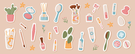 Trendy organic makeup cosmetic product label pack.のイラスト素材