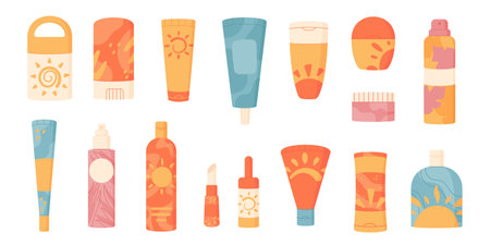 Isolated solar protection cosmetic container set.のイラスト素材