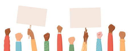 People hold a solidarity fist gesture illustrationのイラスト素材