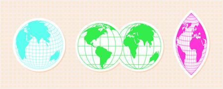 Digital Globe Wireframe Stickers in Y2K Styleのイラスト素材