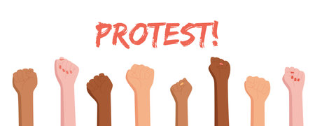 Isolated raised hands with protest fist sign.のイラスト素材