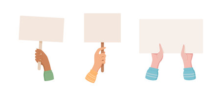 Hand holds demonstration sign template collection.のイラスト素材