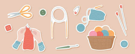 Hands knitting with a thread sticker pack