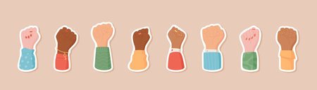 Set of isolated sticker raised support sign fistのイラスト素材