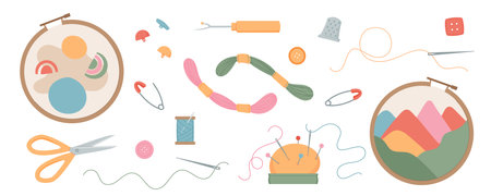 Sewing Tools and Embroidery Supplies Kitのイラスト素材