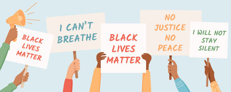 Diverse hands hold Black Lives Matter signsのイラスト素材