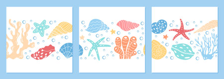 Underwater Marine Life with Starfish and Shellsのイラスト素材