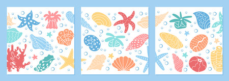Marine Coral Reef with Diverse Underwater Life Set