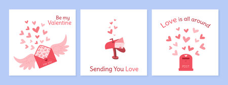 Cartoon craft valentines day postcard setのイラスト素材