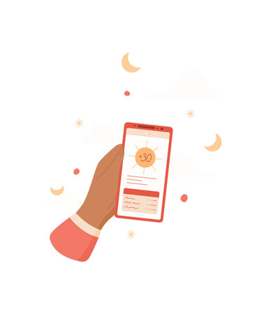 Smartphone User Holding Weather Appのイラスト素材