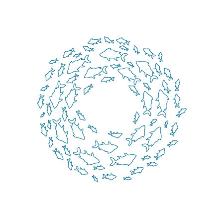 Outline Fish School Silhouetteのイラスト素材