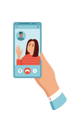 Person Holds Smartphone with Video Chatのイラスト素材