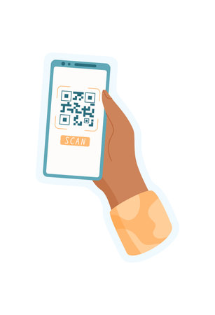 Sticker of Hand Holds Phone with QR Codeのイラスト素材
