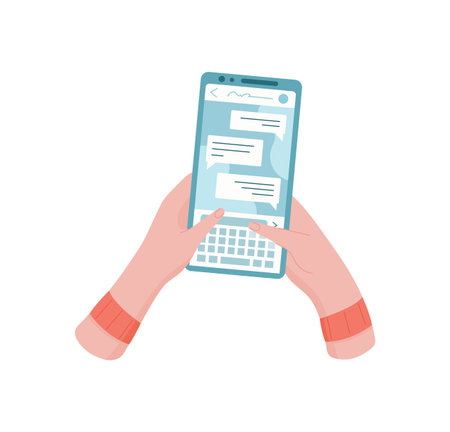 Hand Holds Smartphone For Chatのイラスト素材