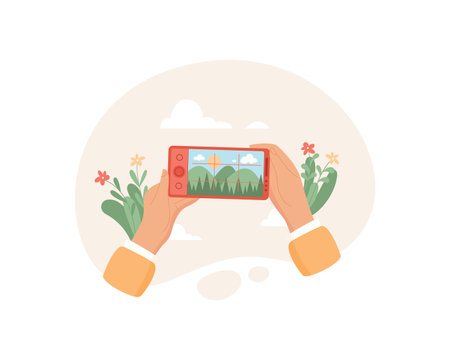 Hand Holds Phone With Camera Appのイラスト素材