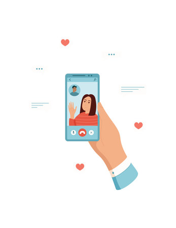 Hand Holds Smartphone For Video Chatのイラスト素材