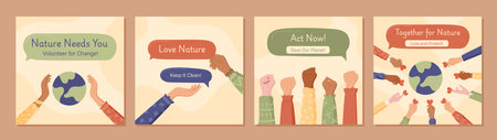 Flat Volunteer Banner For Social Media Setのイラスト素材