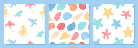 Underwater Seamless Marine Pattern Setのイラスト素材