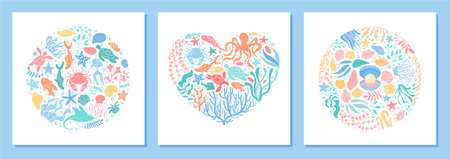Underwater Heart And Circle Doodleのイラスト素材