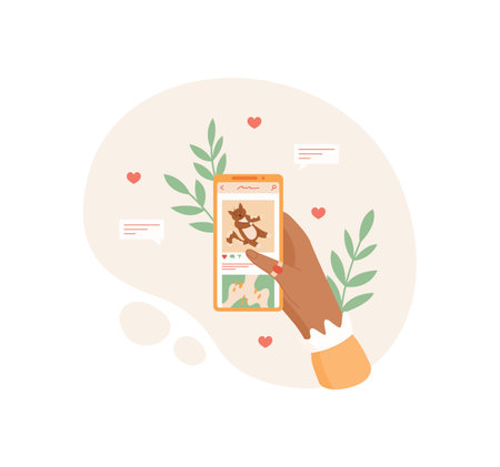Hand Holds Phone With Social Media Appのイラスト素材