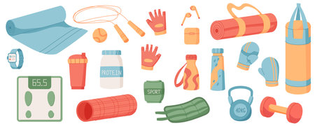 Flat Sport Equipment Set Backgroundのイラスト素材