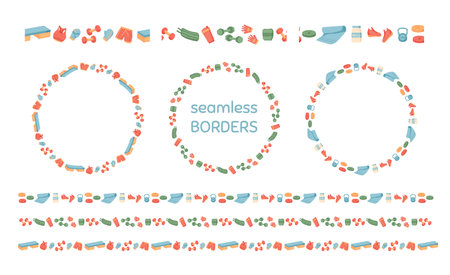 Colorful Seamless Sport Equipment Frame Patternのイラスト素材
