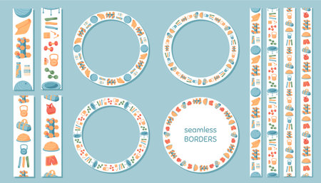 Flat Colorful Seamless Border For Fitness Patternのイラスト素材