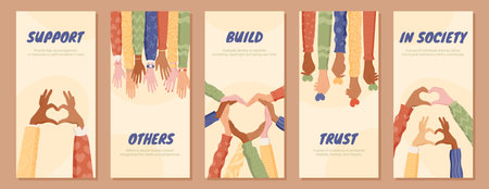 Flat Banner Of Hands And Hearts Setのイラスト素材