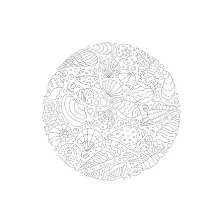 Round Outline Underwater Concept With Seashells Stickerのイラスト素材
