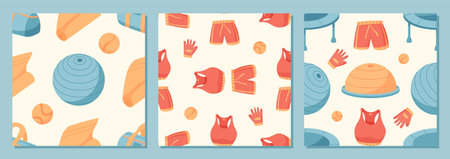 Colorful Seamless Sport Equipment Pattern Set